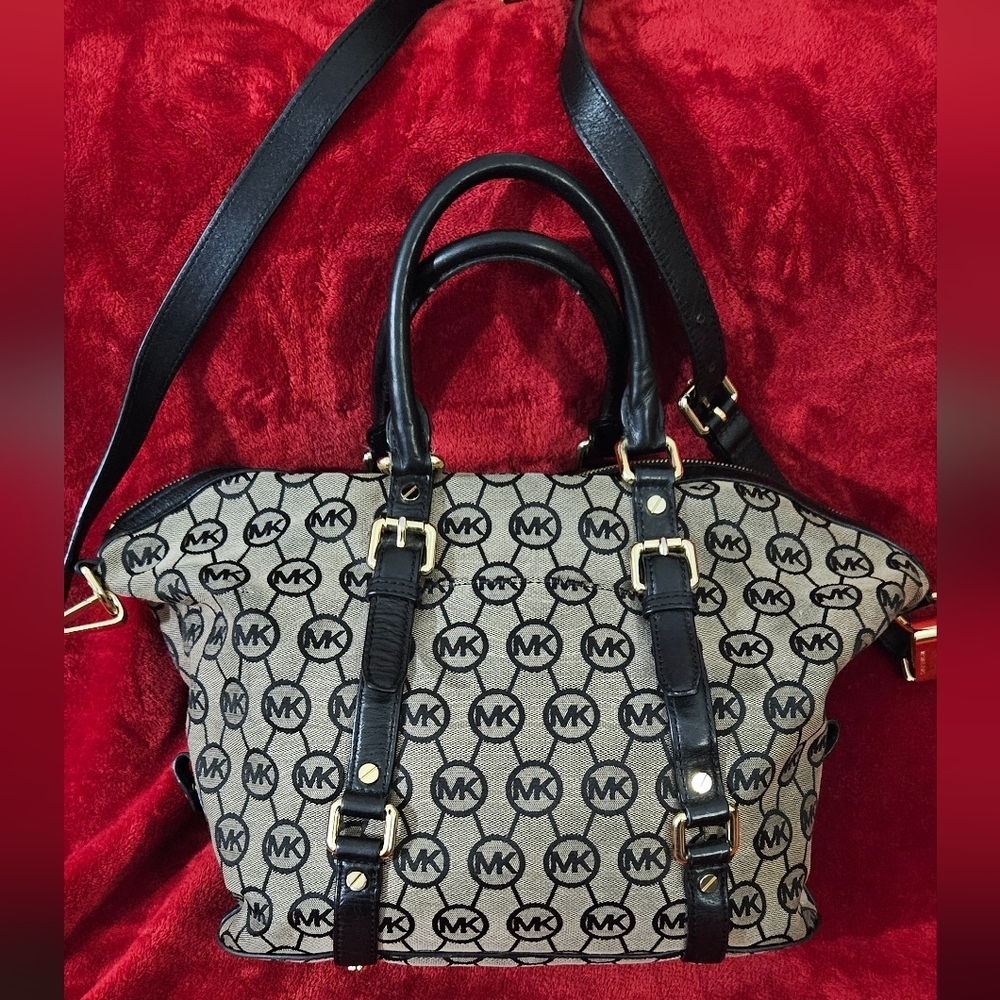 Michael Kors Bedford Satchel Black & Gray Jacquard Signature Satchel - Picture 2 of 16